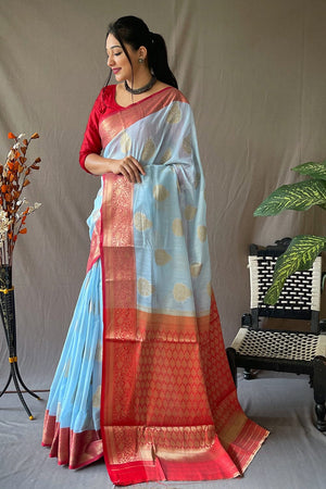 Baby Blue Linen Saree