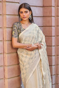 Ballet White Linen Blend Saree linen saree