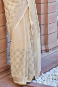 Ballet White Linen Blend Saree designer saree