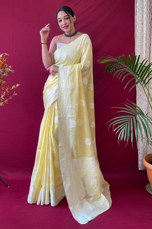 Banana Yellow Linen Saree