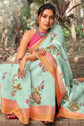 Beautiful Baby Blue Linen Blend Saree Beautiful Baby Blue Linen Blend Saree