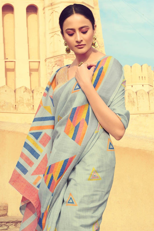 Beautiful Baby Blue Linen Blend Saree Beautiful Baby Blue Linen Blend Saree