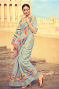 Beautiful Baby Blue Linen Blend Saree Beautiful Baby Blue Linen Blend Saree