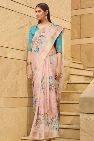 Beautiful Blush Pink Linen Blend Saree