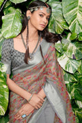 Beautiful Cloudy Grey Cotton Linen Blend Saree Beautiful Cloudy Grey Cotton Linen Blend Saree