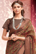 Beautiful Coffee Brown Cotton Linen Blend Saree Beautiful Coffee Brown Cotton Linen Blend Saree