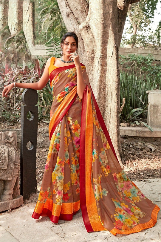 Beautiful Coffee Brown Linen Blend Saree Beautiful Coffee Brown Linen Blend Saree