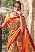 Beautiful Coffee Brown Linen Blend Saree Beautiful Coffee Brown Linen Blend Saree