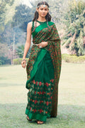 Beautiful Deep Green Cotton Linen Blend Saree Beautiful Deep Green Cotton Linen Blend Saree