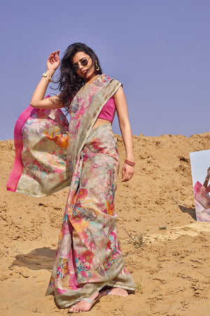 Beautiful Mauve Purple Cotton Linen Blend Saree