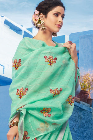 Beautiful Mint Green Linen Saree
