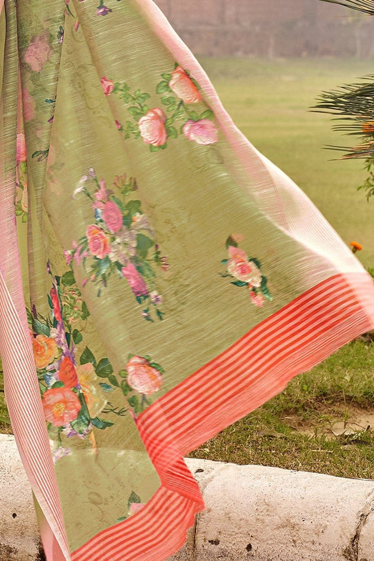 Beautiful Moss Green Linen Blend Saree Beautiful Moss Green Linen Blend Saree