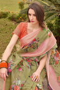 Beautiful Moss Green Linen Blend Saree Beautiful Moss Green Linen Blend Saree