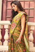 Beautiful Olive Green Cotton Linen Blend Saree Beautiful Olive Green Cotton Linen Blend Saree
