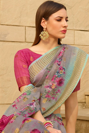 Beautiful Pastel Violet Linen Blend Saree