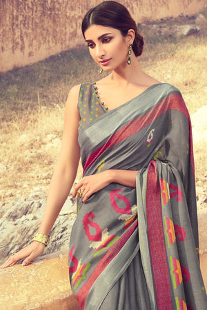 Beautiful Steel Grey Linen Blend Saree