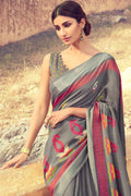 Beautiful Steel Grey Linen Blend Saree Buy Beautiful steel grey linen saree online - Karagiri