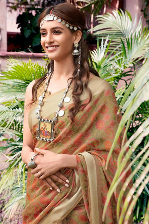 Beautiful Tan Brown Cotton Linen Blend Saree