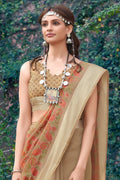 Beautiful Tan Brown Cotton Linen Blend Saree Beautiful Tan Brown Cotton Linen Blend Saree