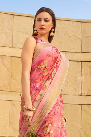Linen Saree Beautiful Watermelon Pink Linen Saree saree online