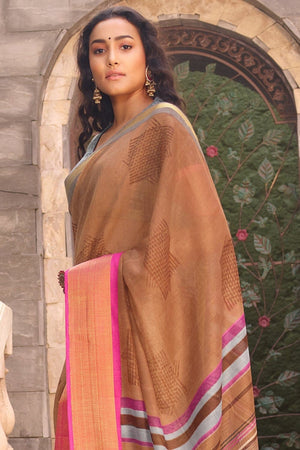 Linen Saree Beautiful Wheat Brown Cotton Linen Saree saree online