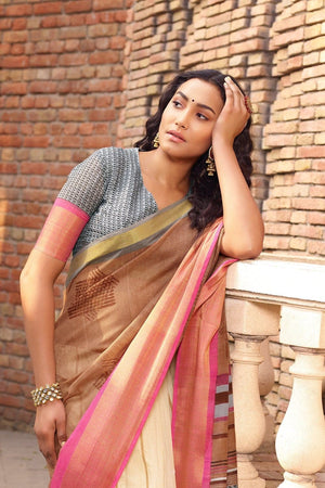 Linen Saree Beautiful Wheat Brown Cotton Linen Saree saree online