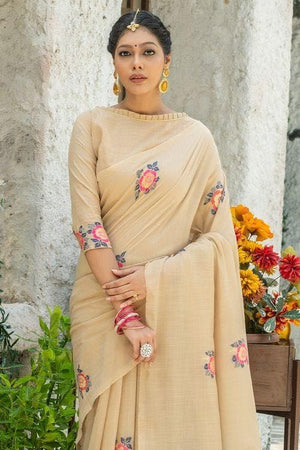 Beige Colour Linen Blend Saree