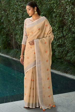 Beige Linen Blend Saree