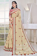 Beige Linen Blend Saree Linen Saree Beige Linen Saree saree online