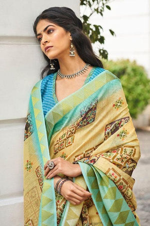 Blonde Yellow Linen Blend Saree