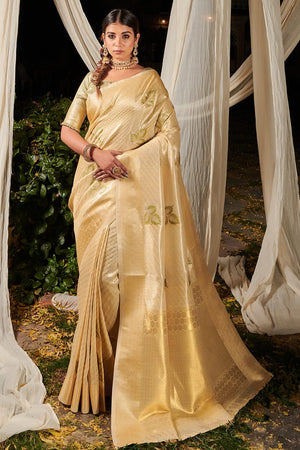 Blonde Yellow Linen Saree