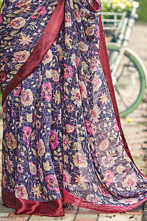 Linen Saree Blush Red Linen Saree saree online