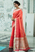 Blush Red Linen Blend Saree Linen Saree Blush Red Linen Saree saree online