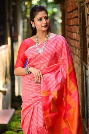 Brick Pink Linen Blend Saree