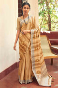 Bright Beige Linen Blend Saree linen sarees