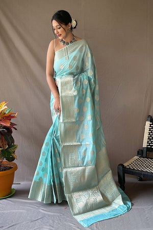 Bright Blue Linen Saree