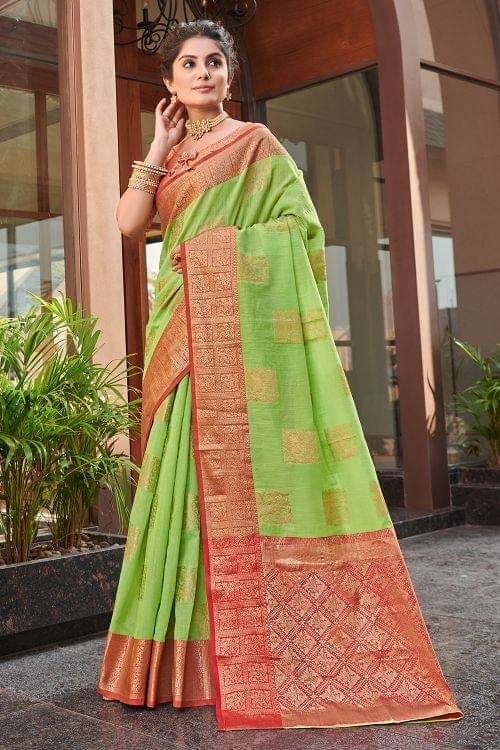 Bright Green Linen Blend Saree Linen Saree Bright Green Linen Saree saree online