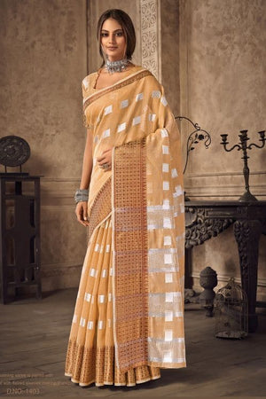British Tan Beige Linen Blend Saree