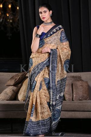 Buff Beige Linen Blend Saree