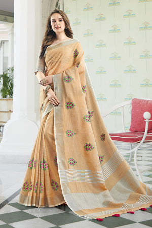 Buff Beige Linen Blend Saree