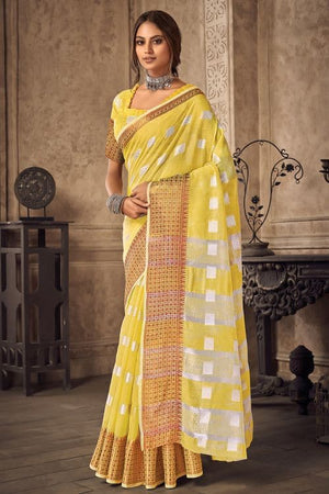 Cadmium Yellow Linen Blend Saree