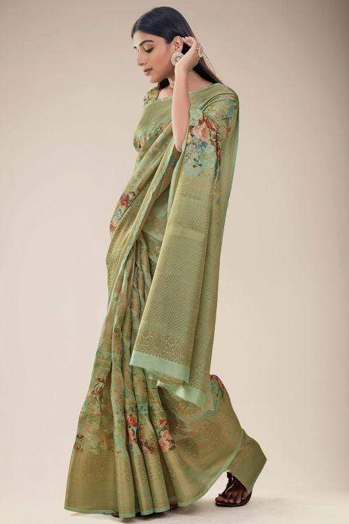 Camouflage Green Linen Blend Saree linen saree online