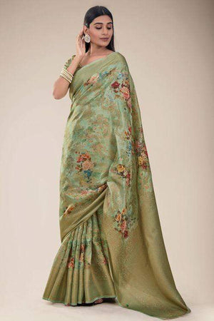 Camouflage Green Linen Blend Saree