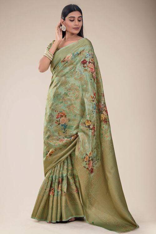 Camouflage Green Linen Blend Saree linen saree online