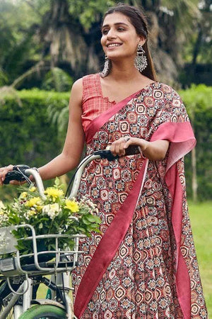 Candy Red Linen Blend Saree