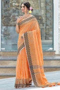 Cantalope Orange Linen Blend Saree linen