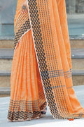 Cantalope Orange Linen Blend Saree linen cotton saree