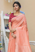 Cantaloupe Orange Linen Blend Saree Cantaloupe Orange Linen Blend Saree