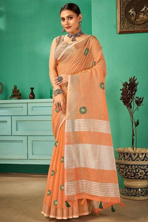 Cantaloupe Orange Linen Blend Saree