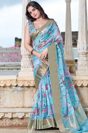Capri Blue Linen Blend Saree